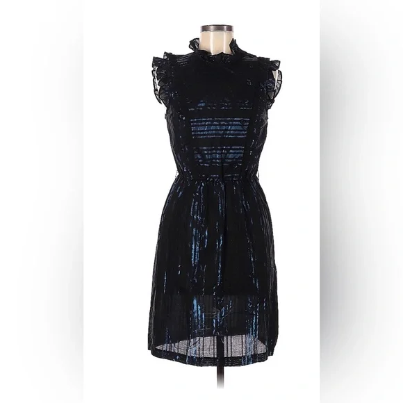 Twelfth Street by Cynthia Vincent Size 6 Black & Blue Shine Dress with Ruffles - Picture 1 of 2